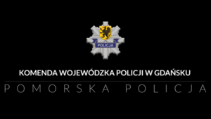 Logo Komendy Wojewódzkiej Policji w Gdańsku na czarnym tle