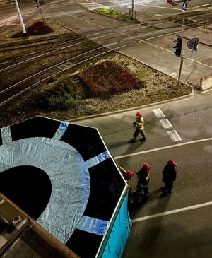 Skokochron i funkcjonariusze straży pożarnej