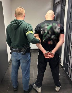 Policjant trzyma zatrzymanego