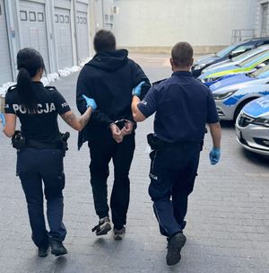 Policjanci i zatrzymany mężczyzna