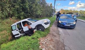 Samochód stoi w rowie