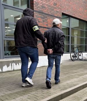 Policjant i zatrzymany mężczyzna