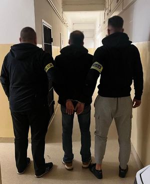 Policjanci i zatrzymany mężczyzna