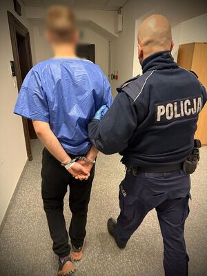 Policjant prowadzi zatrzymanego